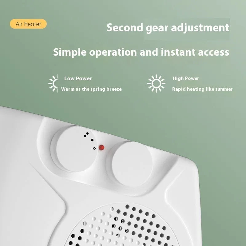White compact electric heater with power controls for desktop or small room use
