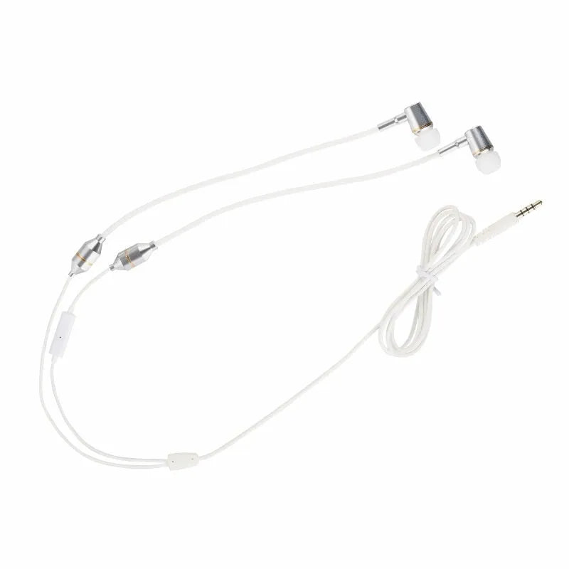 FC12 in-ear wired headset with 3.5mm plug, microphone, and silicone earplugs in black or silver white.