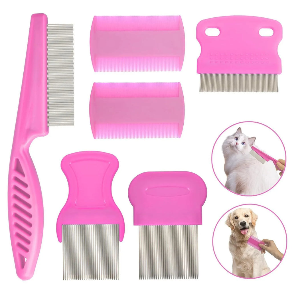 Blue handle stainless steel dense gear pet flea comb 4-piece set for dogs and cats