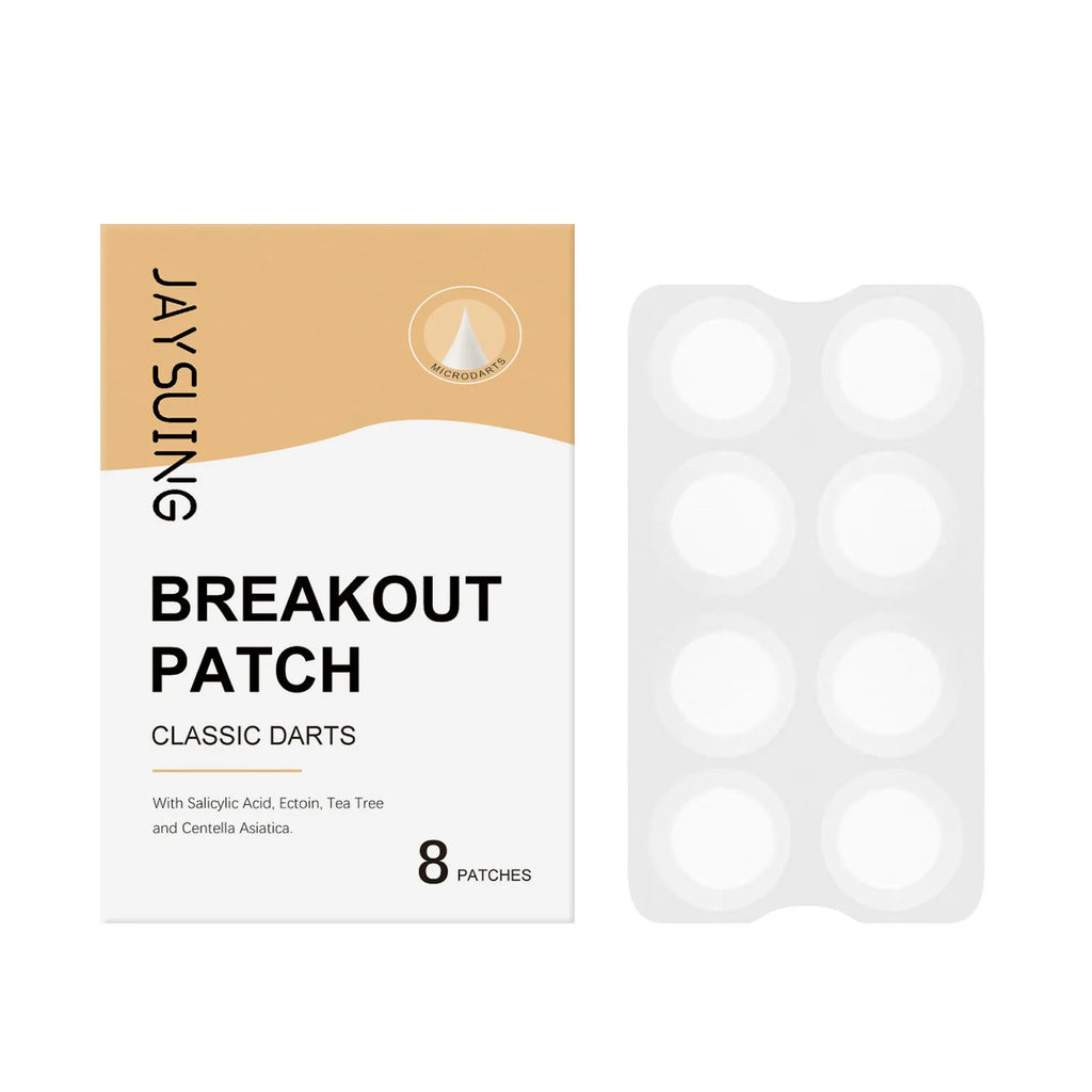 Box of 8 hydrocolloid acne patches containing tea tree oil and centella extract for spot treatment
