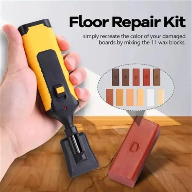 DIY floor tile repair tool set with coloured wax sticks for scratch and chip restoration