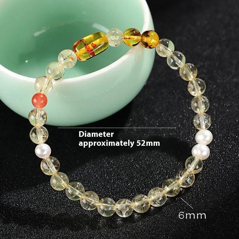 Handmade yellow tower crystal and freshwater pearl bracelet for women with beaded design