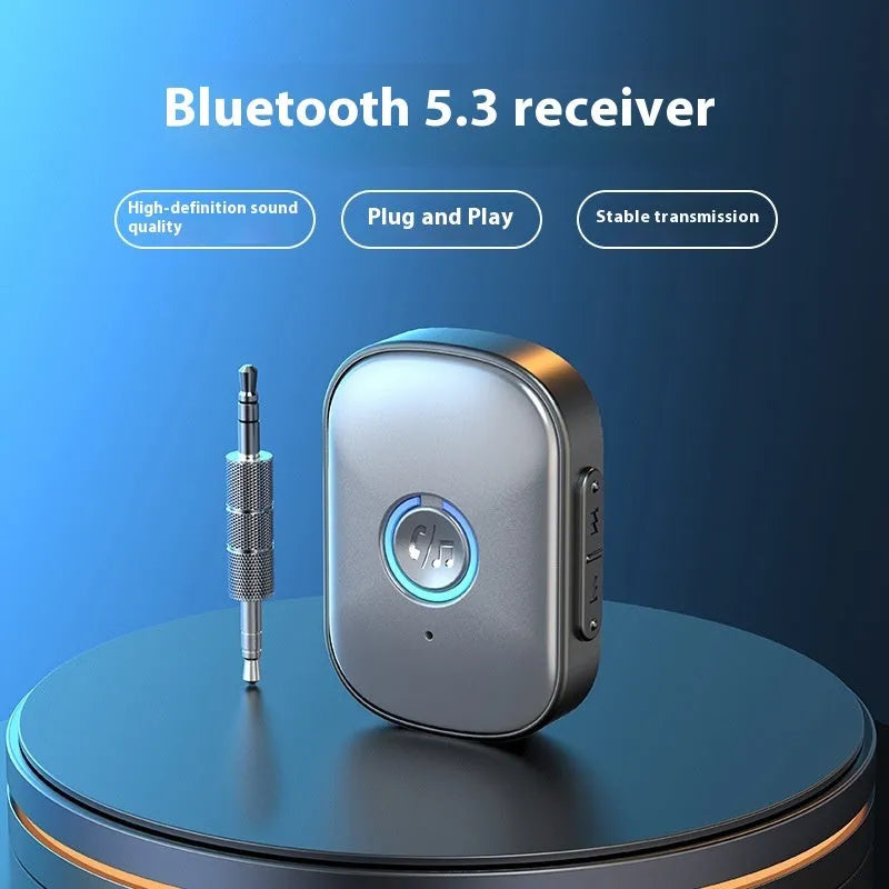 W1 Bluetooth 5.3 car audio receiver with one-key hands-free button and 10m range