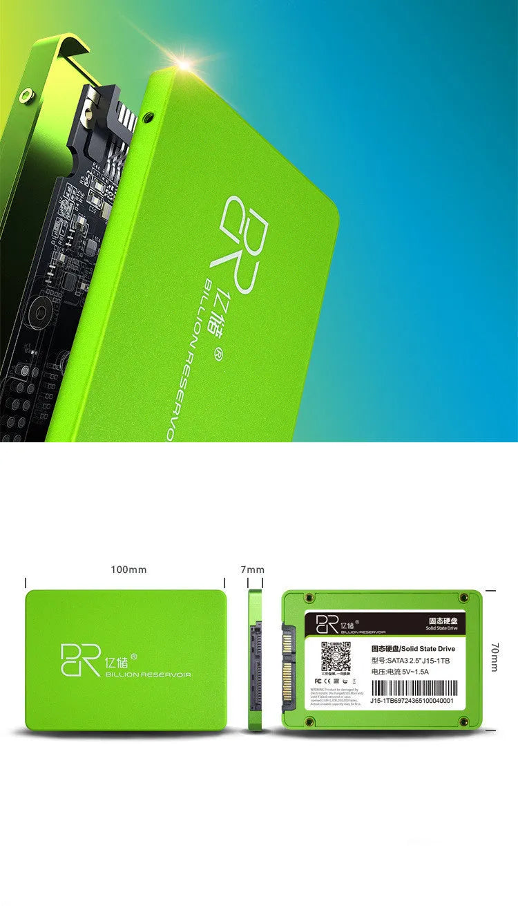 J11 2.5-inch SATA solid state drive in a black plastic case showing capacity label options.