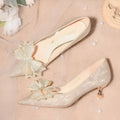 Women's champagne sequined stiletto heels with crystal decoration and pointed toe