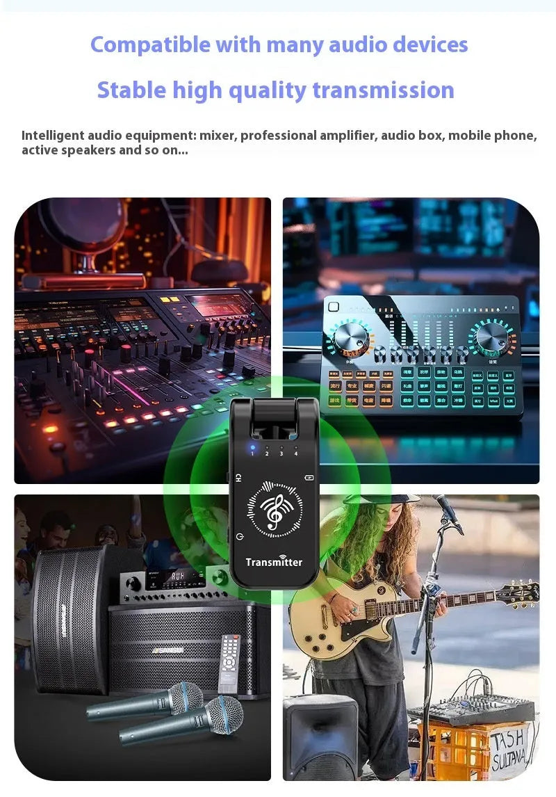 Black ABS earphone monitor transceiver system with transmitter, receiver, Type-C data cable and 3.5mm audio cable