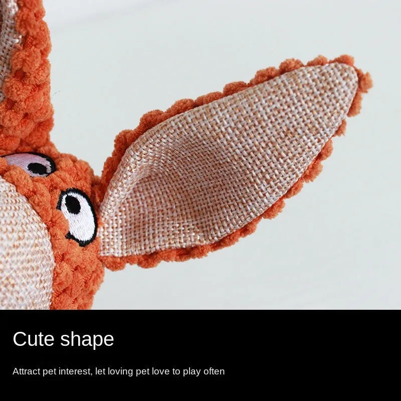 Plush squeaky dog toys in donkey, elephant, orangutan, and rabbit shapes for teeth cleaning and play
