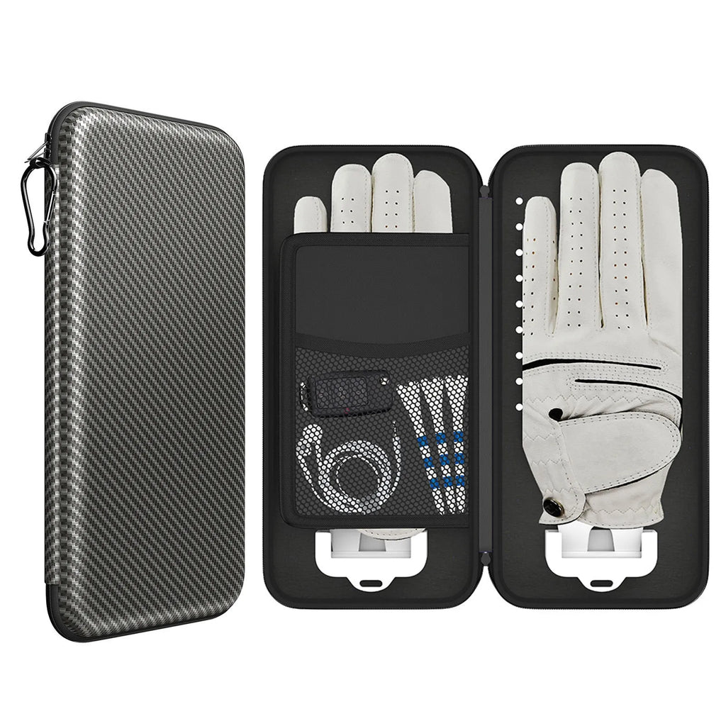 Silver grey golf double glove storage box with two brackets for golf accessory organisation