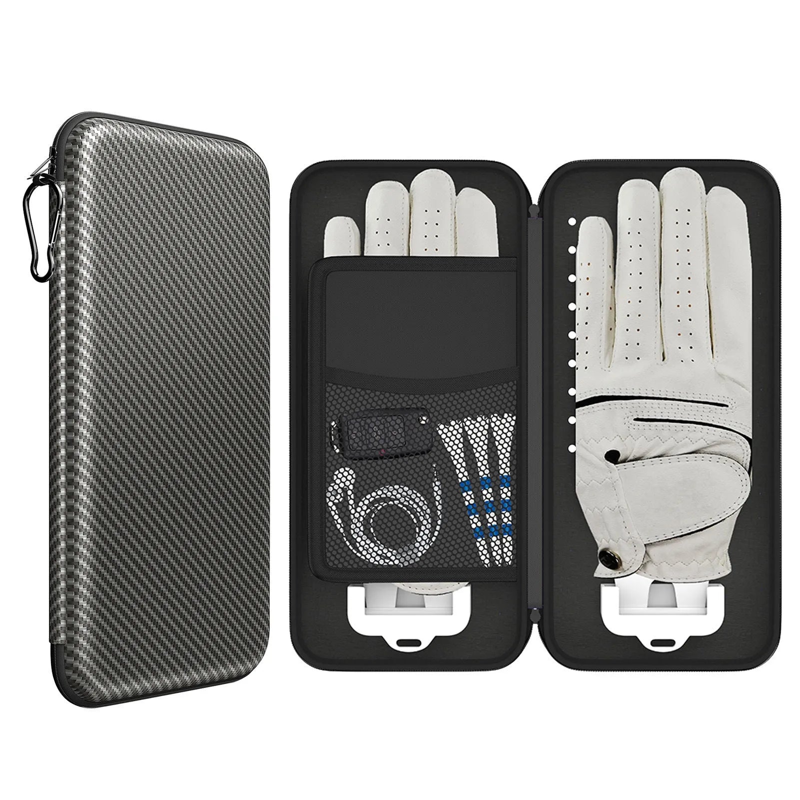 Silver grey golf double glove storage box with two brackets for golf accessory organisation