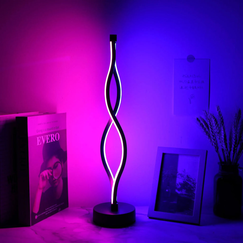 Black aluminium USB desk lamp with button control for three colour dimmable lighting.