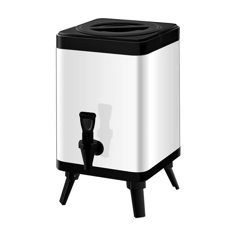 Square stainless steel milk tea bucket with lock mechanism, 8 litre capacity, silver colour