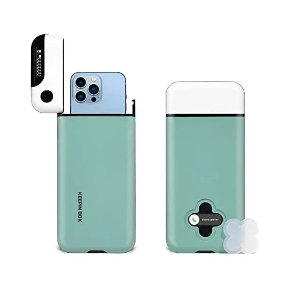 Mobile phone lock box in Matcha green, sakura pink, or navy blue with optional backlight answering feature.