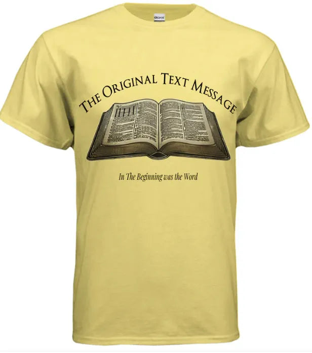 Christian text message t-shirt in white polyester, short sleeves, leisure wear