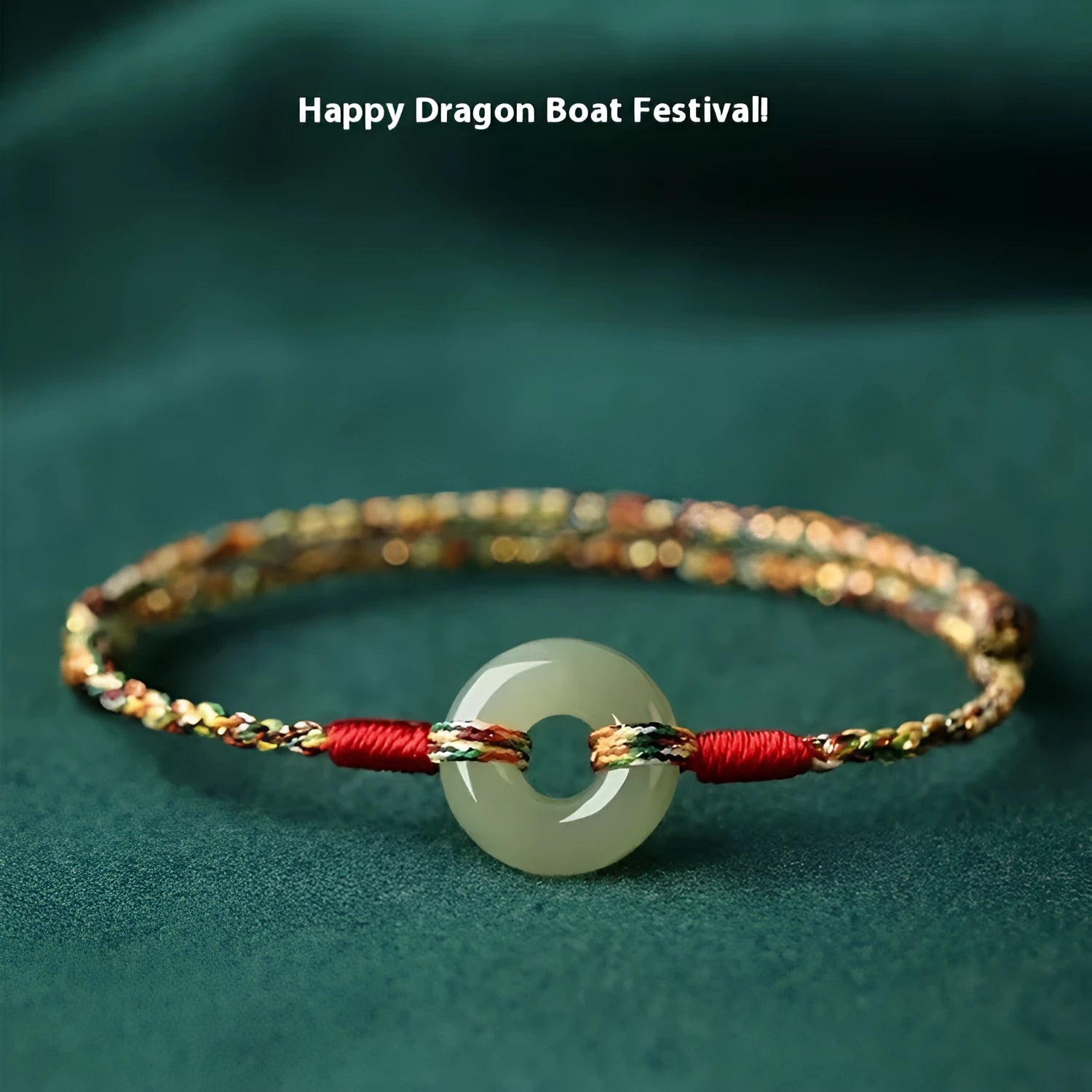 Colourful woven rope bracelet with peace buckle closure on wrist