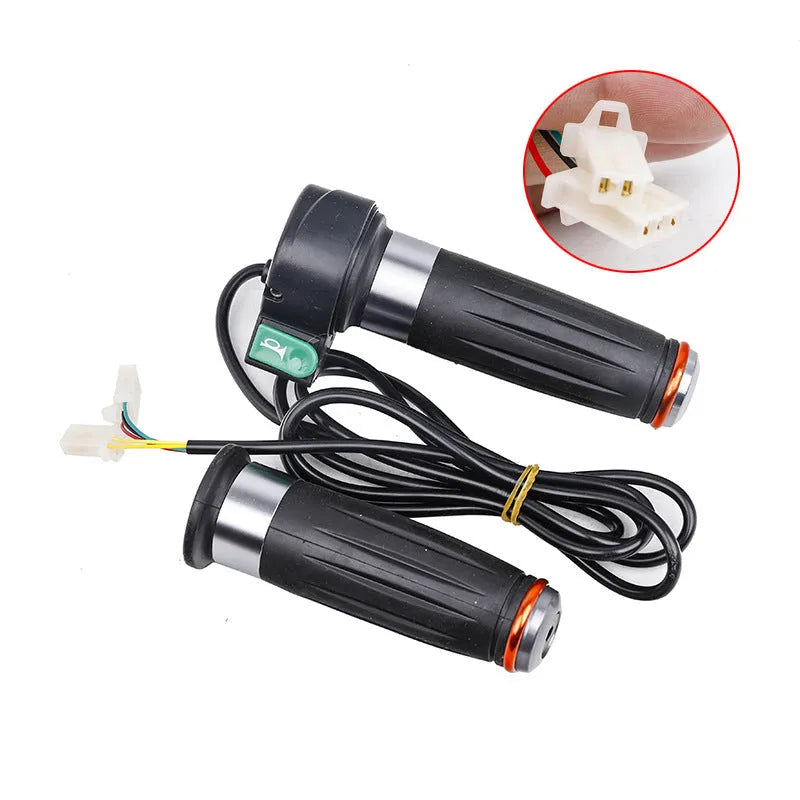 Plastic three-speed rotating handle for modifying a three-wheel electric car's accelerator, shown in a choice of colours.