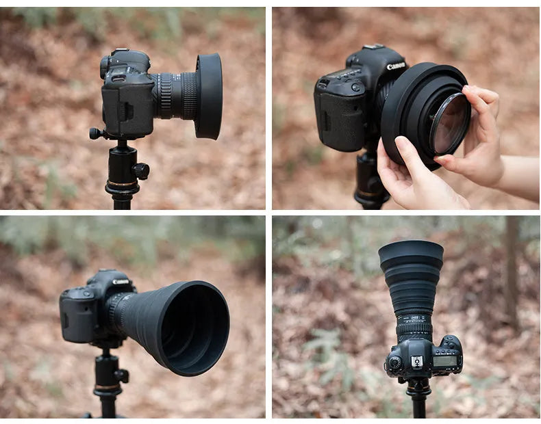Silicone lens mask light shield for SLR and mobile phone, matte finish, S 53-67mm or M 72-105mm.