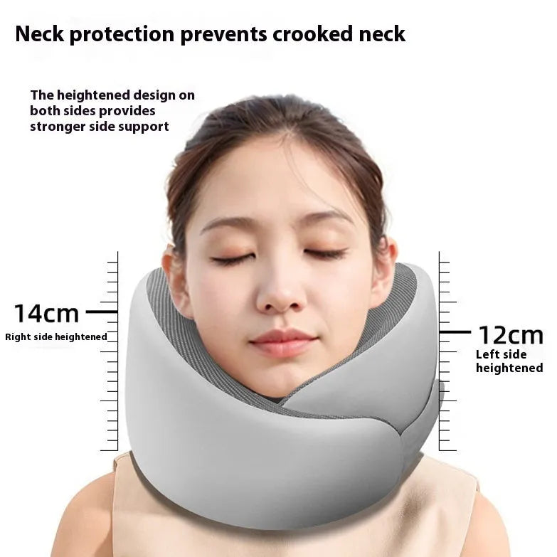 Memory foam U-shaped neck pillow with magnetic cloth neck protector in light grey, dark grey, and light pink colour options