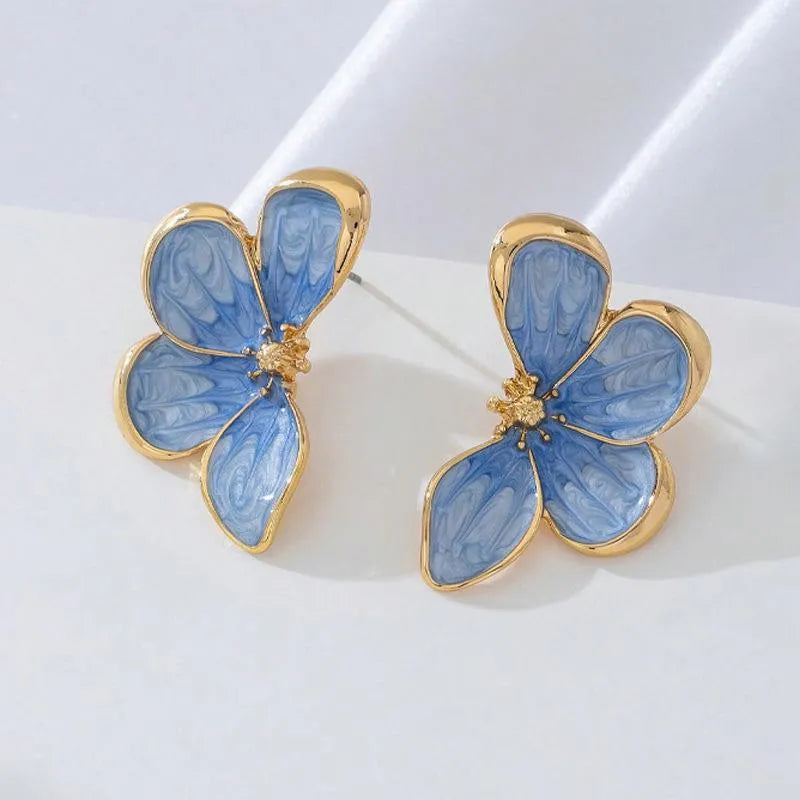 Alloy three-dimensional flower drop dangle earrings in blue and red for women