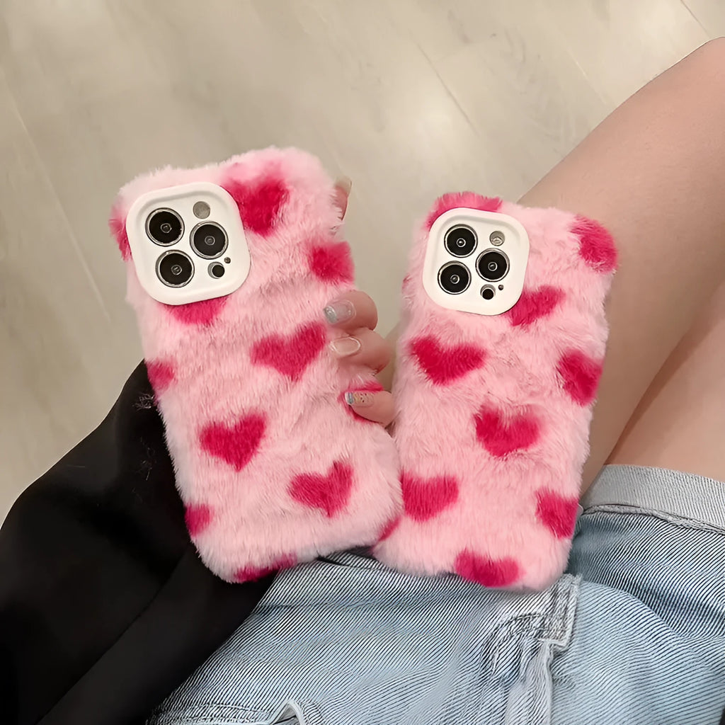 Pink Love Plush cartoon silicone phone case for Apple iPhone