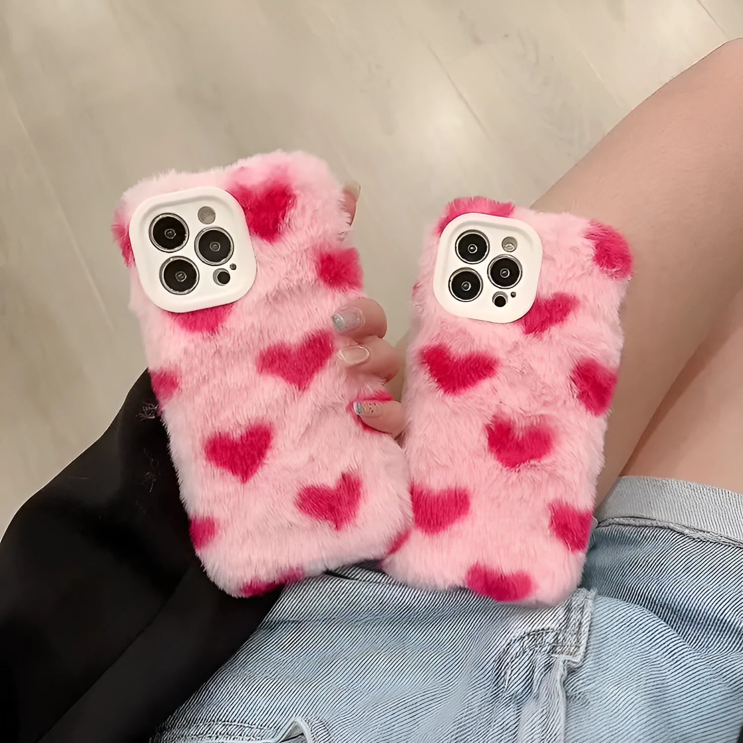 Pink Love Plush cartoon silicone phone case for Apple iPhone