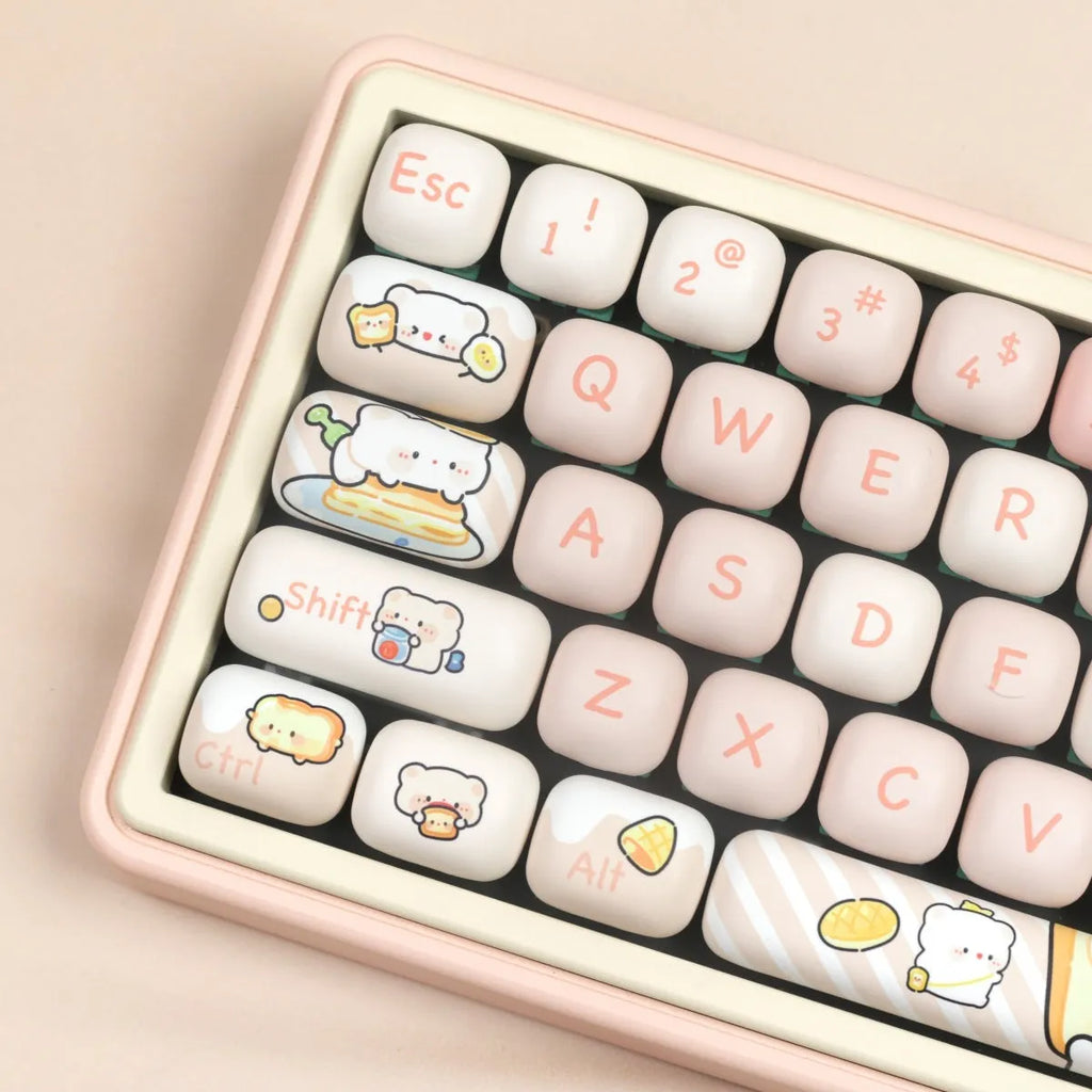 Steamed bread bear theme PBT key cap set with 143+3 keys for mechanical keyboards