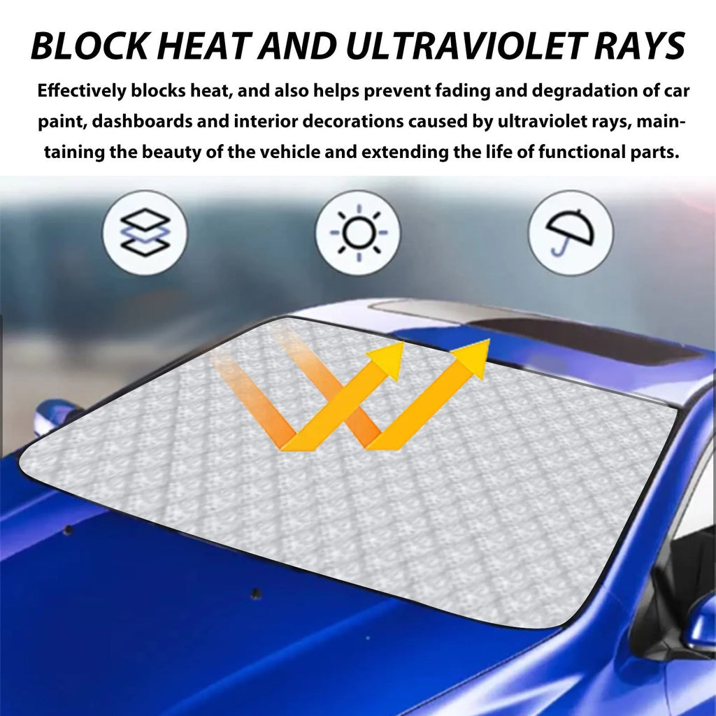 Car windshield frost protection cover with aluminium film layer and nylon fabric, size 140x95cm