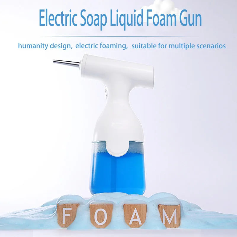 White electric liquid foam dispenser gun with 350ml capacity and IPX5 waterproof rating