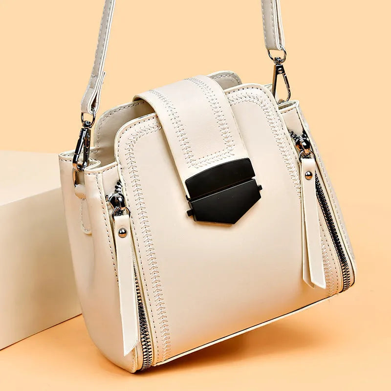 Soft PU leather square vertical small handbag in multiple colours with sewn seam detailing