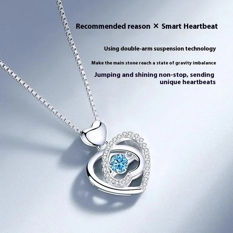 Blue diamond electroplated necklace and bracelet set with geometric love heart pendant