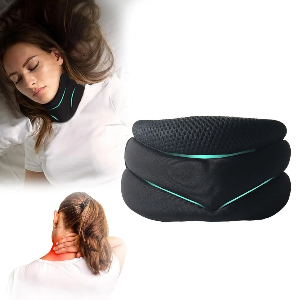 Black foam cervical collar neck brace with adjustable integrated fasteners, 40cm free size, for neck pain relief