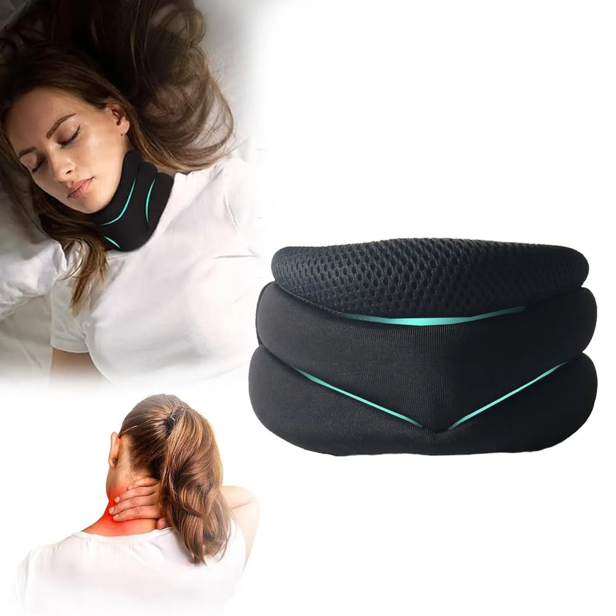 Black foam cervical collar neck brace with adjustable integrated fasteners, 40cm free size, for neck pain relief