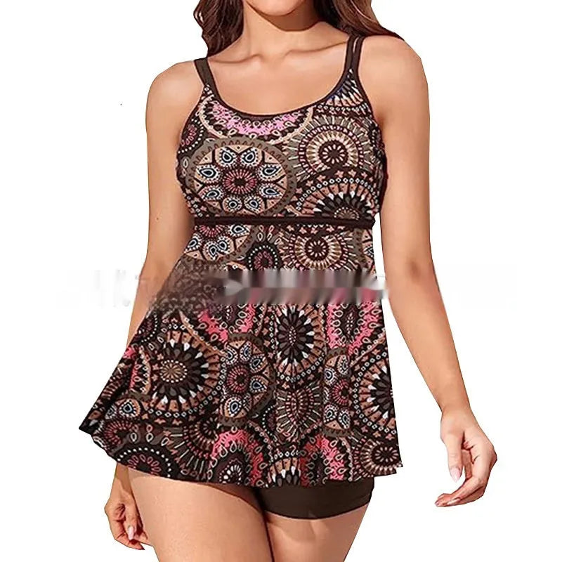 Plus size women's swimsuit with high waist design in floral print pattern