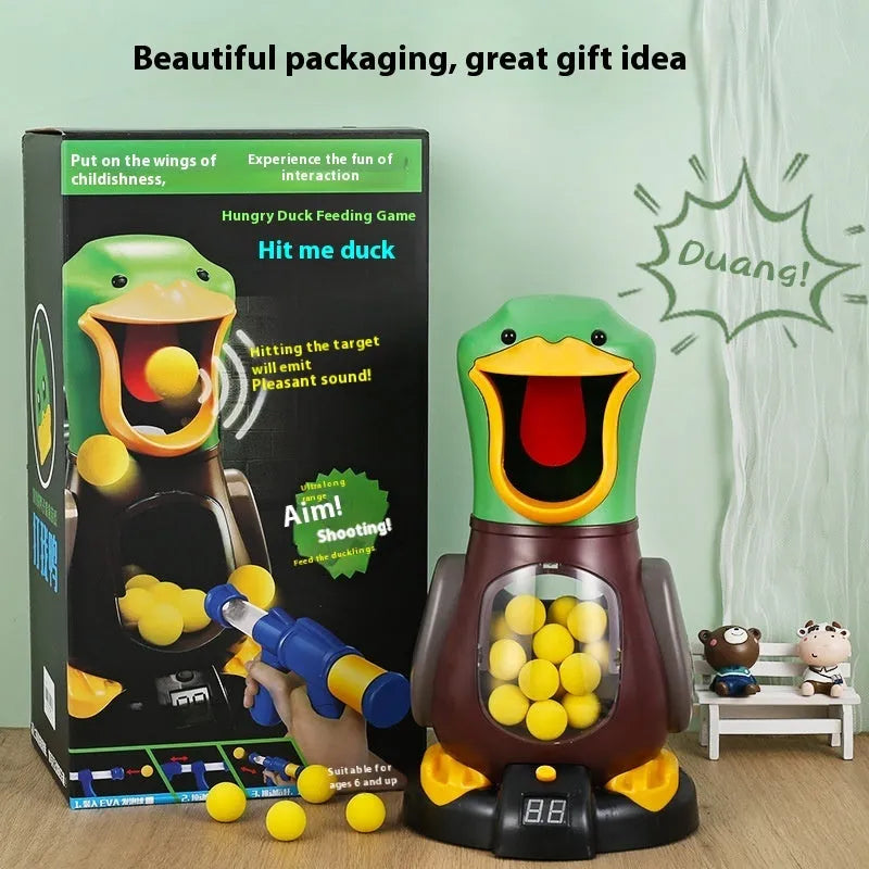 Movable Hit Me Duck children's educational toy with sound, light, scoring, movement, and 12 or 24 bullets