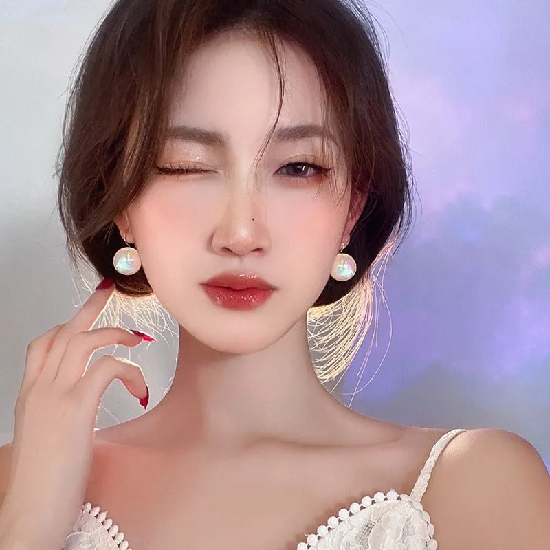 Colourful mermaid finish geometric ear clips with Korean style design and anti-lost clip mechanism