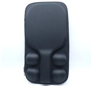 Black waterproof EVA pickleball shoulder bag with a double strap, holding a paddle and balls.