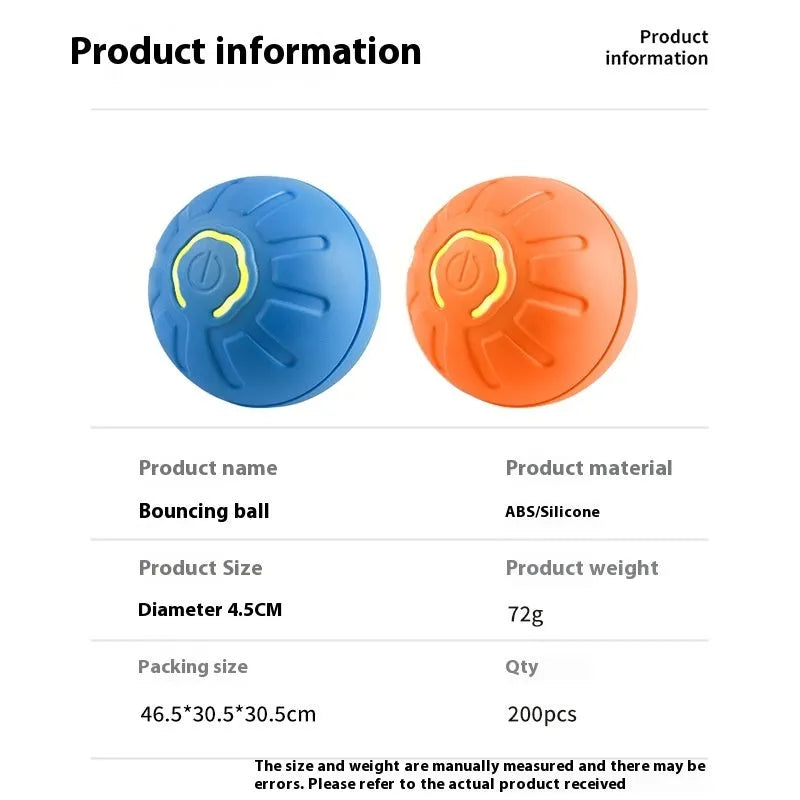 Smart interactive pet toy ball in blue, made from silicone and ABS, with USB charging port