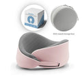 Memory foam U-shaped neck pillow with magnetic cloth neck protector in light grey, dark grey, and light pink colour options