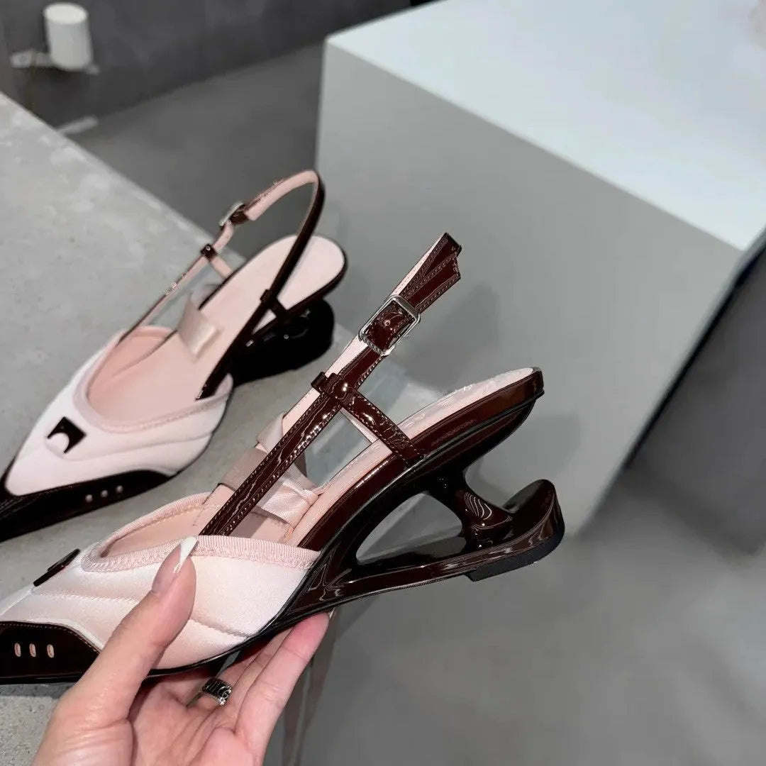 Women's black special-shaped root lace-up high heels with cowhide upper and PU sole