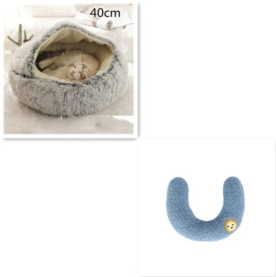 2 in 1 round plush pet bed with PP cotton filling for dogs and cats, available in brown, 65cm size