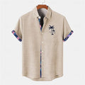 Loose fit linen short sleeve casual shirt with a blue ocean fish pattern on the lapel.