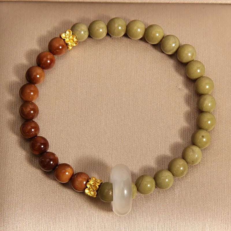 Green gradient Chinese style women's bracelet with crown and geometric electroplated design
