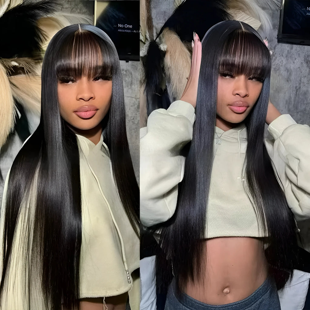 Natural colour human hair wig with full-mechanism headgear shown in a fashionable style.