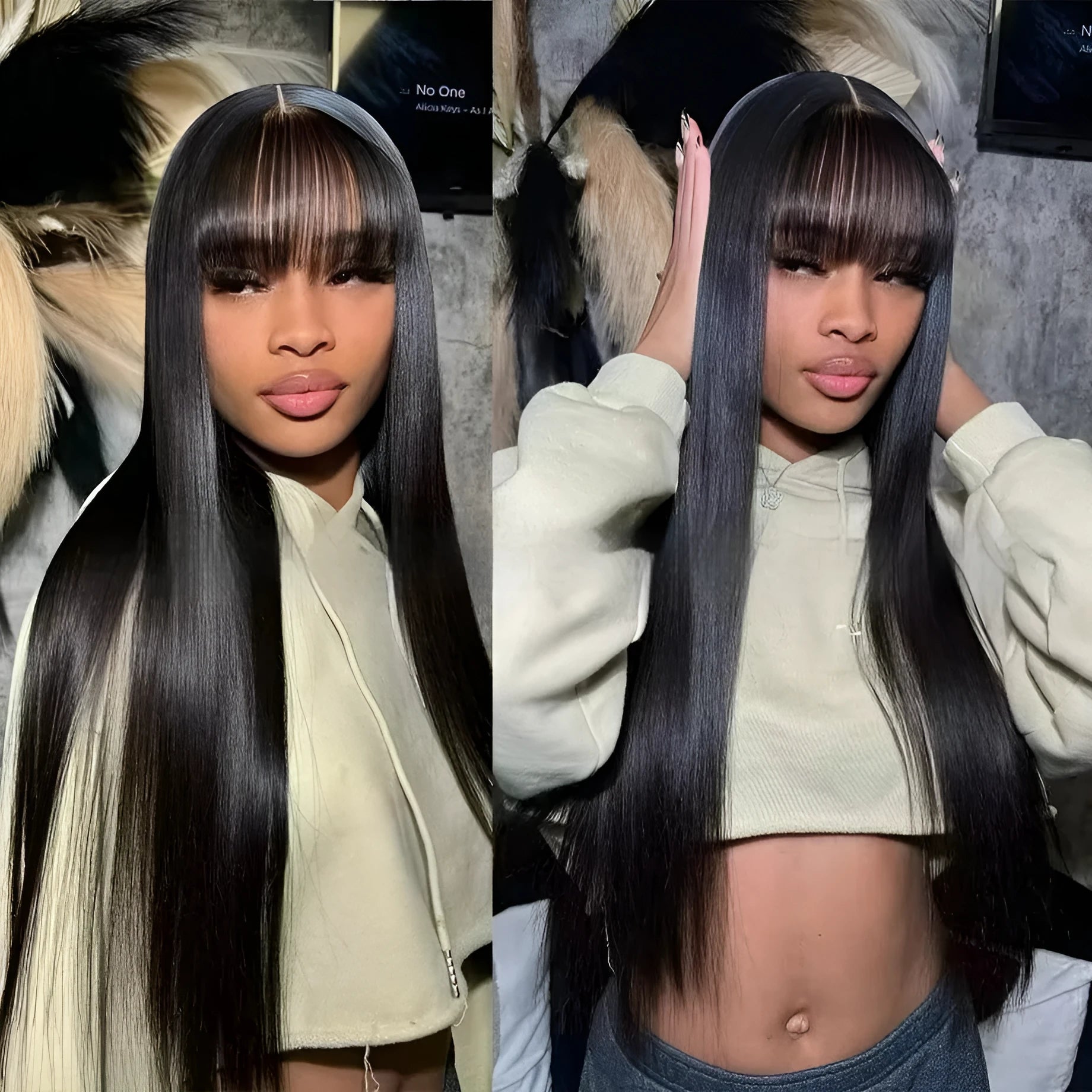 Natural colour human hair wig with full-mechanism headgear shown in a fashionable style.