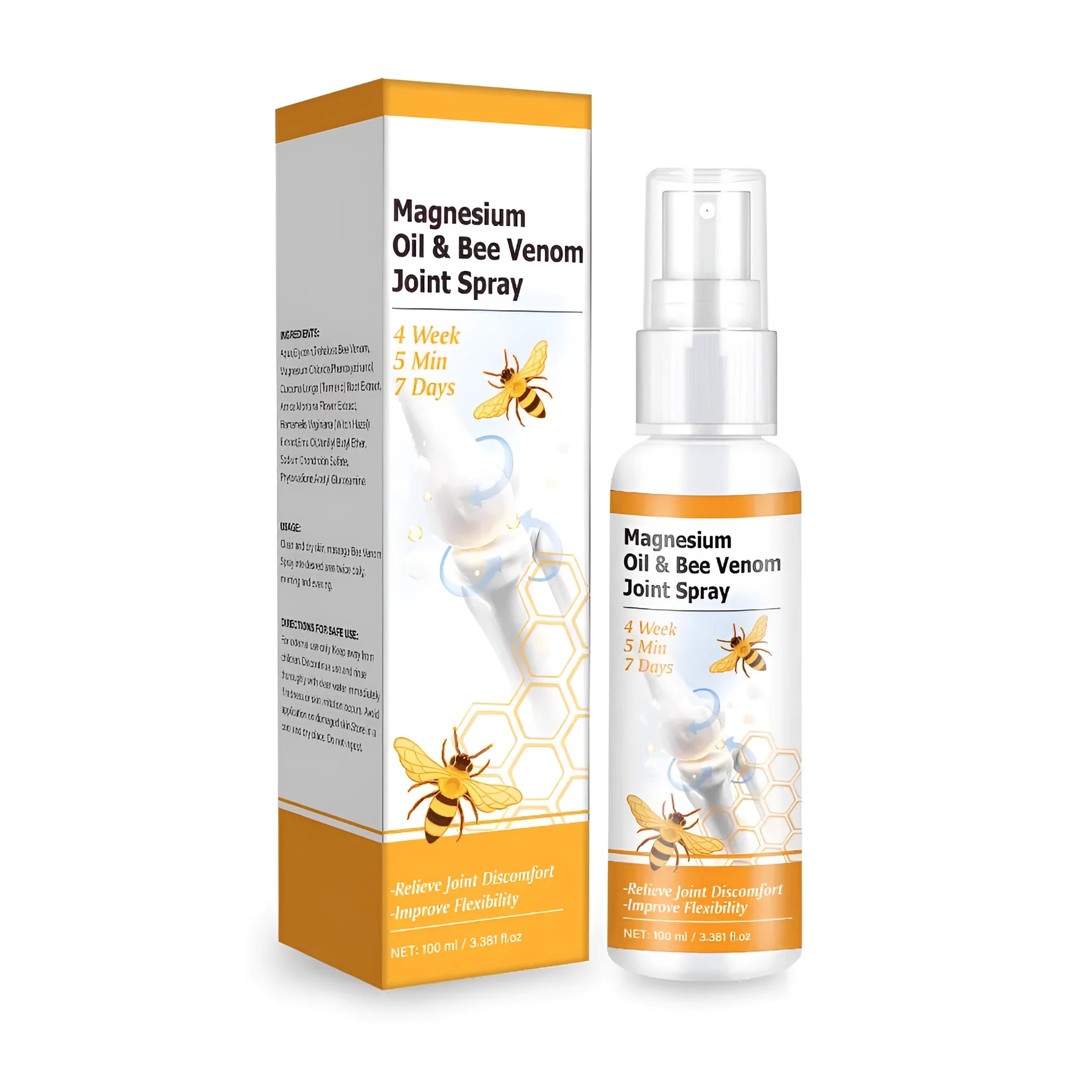 Magnesium oil bee joint spray gel in 100ml bottle with dimensions 152x39mm