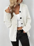 Solid colour hooded single-breasted cotton sweater in thick fabric with regular sleeves