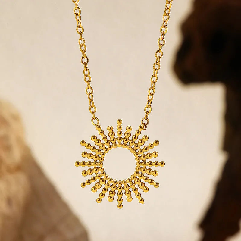 Sunflower series gold necklace and bracelet set for women with geometric chain design