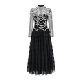 Women's long sleeve beaded dress in polyester with mid waist and long skirt design