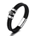 Silver titanium steel skull bracelet for men with geometric ornament in vintage punk style