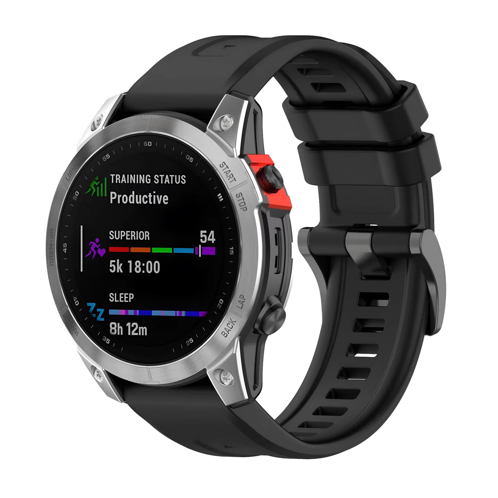 Jiaming Fenix7 quick release silicone watchband in multiple colours showing 20mm, 22mm, and 26mm width options.