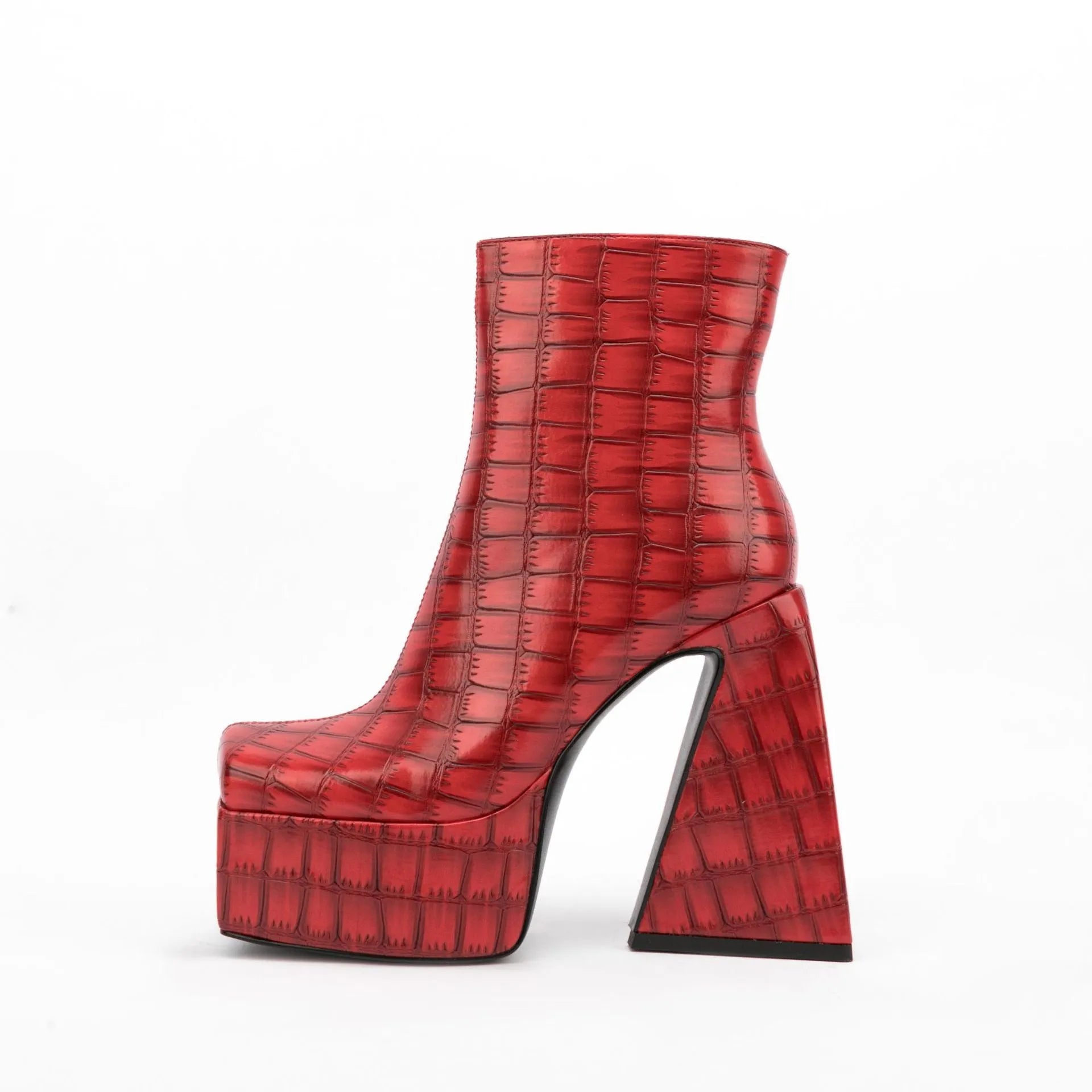 Women's high-heel ankle boot in artificial PU leather, shown in a solid colour with a heel above 8 cm.